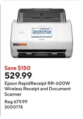 Staples Epson RapidReceipt RR-600W Wireless Receipt and Document Scanner offer