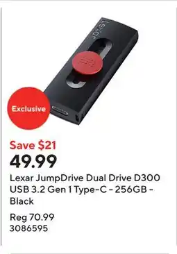 Staples Lexar JumpDrive Dual Drive D300 USB 3.2 Gen 1 Type-C - 256GB - Black offer