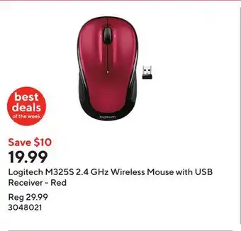 Staples Logitech M325S 2.4 GHz Wireless Mouse with USB Receiver - Red offer