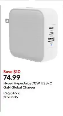 Staples Hyper HyperJuice 70W USB-C GaN Global Charger offer