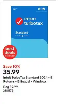 Staples Intuit TurboTax Standard 2024 - 8 Returns - Bilingual - Windows offer