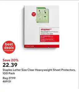 Staples Staples Letter Size Clear Heavyweight Sheet Protectors, 100 Pack offer