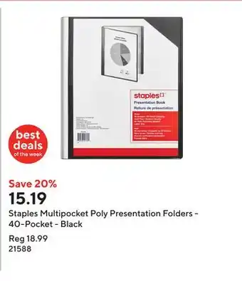 Staples Staples Multipocket Poly Presentation Folders - 40-Pocket - Black offer