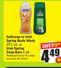 FreshCo Softsoap or Irish Spring Body Wash 591mL or Irish Spring Soap Bars 6 pk offer