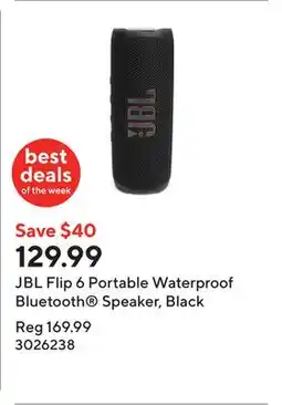 Staples JBL Flip 6 Portable Waterproof Bluetooth Speaker, Black offer