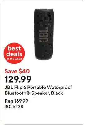 Staples JBL Flip 6 Portable Waterproof Bluetooth Speaker, Black offer