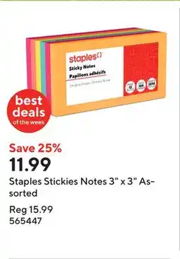 Staples Staples Stickies Notes 3 x 3 Assorted offer