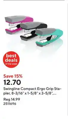 Staples Swingline Compact Ergo Grip Stapler, 8-3/16 x 1-5/8 x 3-5/8, Assorted (6447419239) offer