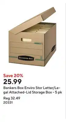 Staples Bankers Box Enviro Stor Letter/Legal Attached-Lid Storage Box - 5 pk offer