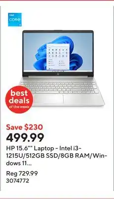 Staples HP 15.6 Laptop - Intel i3-1215U/512GB SSD/8GB RAM/Windows 11 Home. (Comp_148, 15.6 FHD Screen offer