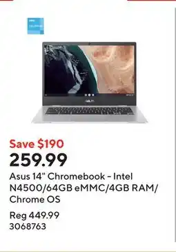 Staples Asus 14 Chromebook - Intel N4500/64GB eMMC/4GB RAM/Chrome OS offer