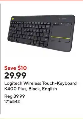 Staples Logitech Wireless Touch-Keyboard K400 Plus, Black, English offer