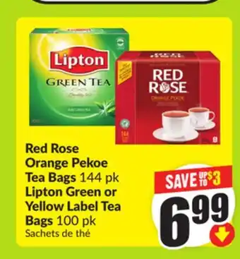 FreshCo Red Rose Orange Pekoe Tea Bags 144 pk Lipton Green or Yellow Label Tea Bags 100 pk offer