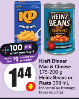 FreshCo Kraft Dinner Mac & Cheese 175-200 g Heinz Beans or Pasta 398 mL offer