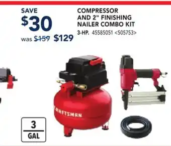 RONA COMPRESSOR AND 2 FINISHING NAILER COMBO KIT 3-HP offer