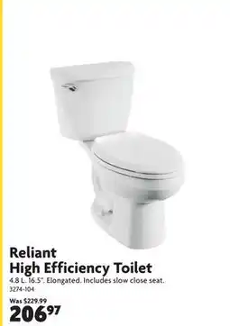 Home Hardware AMERICAN STANDARD 4.8 L Reliant Elongated Toilet - White offer