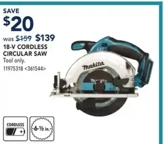 RONA 18-V CORDLESS CIRCULAR SAW offer