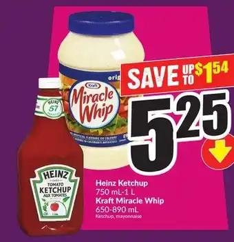 Chalo FreshCo Heinz Ketchup 750 mL-1 L Kraft Miracle Whip 650-890 mL offer