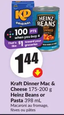 Chalo FreshCo Kraft Dinner Mac & Cheese 175-200 g Heinz Beans or Pasta 398 mL offer