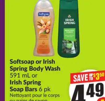 Chalo FreshCo Softsoap or Irish Spring Body Wash 591 mL or Irish Spring Soap Bars 6 pk offer