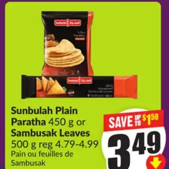 Chalo FreshCo Sunbulah Plain Paratha 450 g or Sambusak Leaves 500 g offer