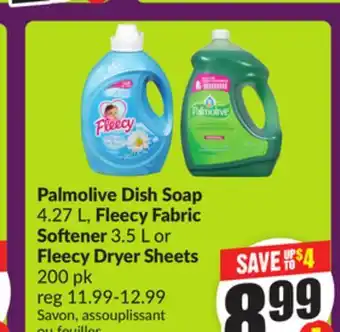 Chalo FreshCo Palmolive Dish Soap 4.27L, Fleecy Fabric Softener 3.5L or Fleecy Dryer Sheets 200pk offer