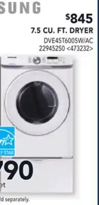 RONA SAMSUNG 7.5 CU. FT. DRYER offer