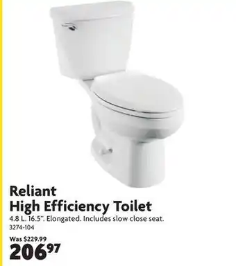 Home Hardware Reliant High Efficiency Toilet offer