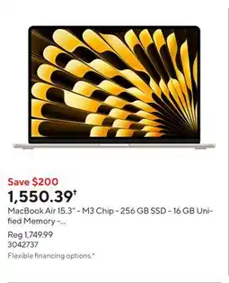 Staples MacBook Air 15.3 - M3 Chip - 256 GB SSD - 16 GB Unified Memory - Starlight - English offer