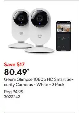 Staples Geeni Glimpse 1080p HD Smart Security Cameras - White - 2 Pack offer