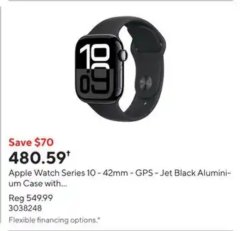 Staples Apple Watch Series 10 - 42mm - GPS - Jet Black Aluminium Case with Black Sport Band - S/M offer