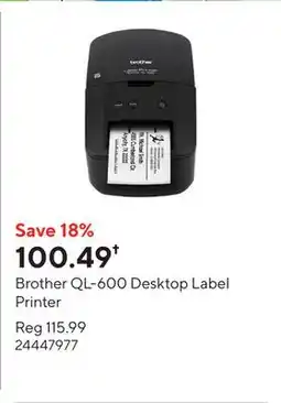 Staples Brother QL-600 Desktop Label Printer offer