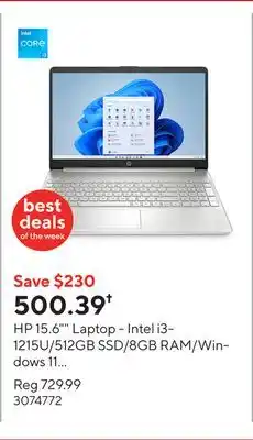 Staples HP 15.6 Laptop - Intel i3-1215U/512GB SSD/8GB RAM/Windows 11 Home. (Comp_148, 15.6 FHD Screen offer