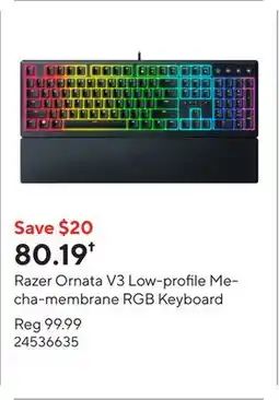 Staples Razer Ornata V3 Low-profile Mecha-membrane RGB Keyboard  offer