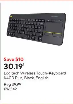 Staples Logitech Wireless Touch-Keyboard K400 Plus, Black, English offer