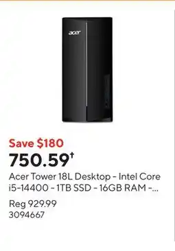 Staples Acer Tower 18L Desktop - Intel Core i5-14400 - 1TB SSD - 16GB RAM - Windows 11 offer