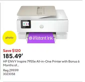 Staples HP ENVY Inspire 7955e All-in-One Printer with Bonus 6 Months of Instant Ink with HP+ offer