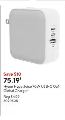 Staples Hyper HyperJuice 70W USB-C GaN Global Charger offer