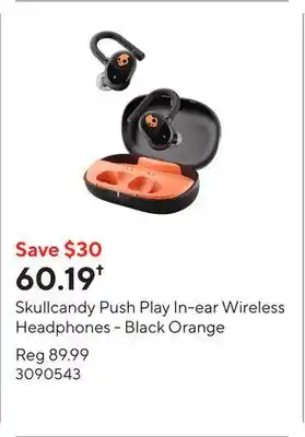 Staples Skullcandy Push Play In-ear Wireless Headphones - Black Orange offer