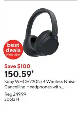 Staples Sony WHCH720N/B Wireless Noise Cancelling Headphones with Microphone - Black offer