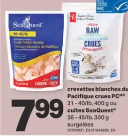 L'Intermarché crevettes blanches du Pacifique crues PC 31 - 40/lb, 400 g ou cuites SeaQuest 36 - 45/lb, 300 g offer