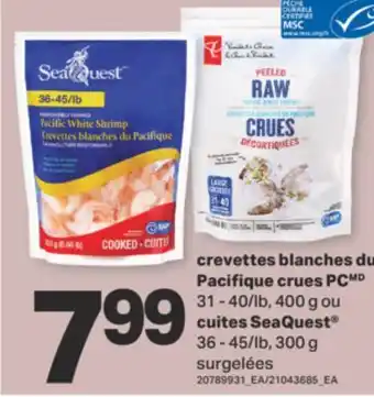 L'Intermarché crevettes blanches du Pacifique crues PC 31 - 40/lb, 400 g ou cuites SeaQuest 36 - 45/lb, 300 g offer