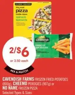 Shoppers Drug Mart Cavendish farms frozen fried potatoes, cheemo perogies or no name frozen pizza offer