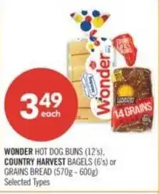 Shoppers Drug Mart Wonder hot dog buns, country harvest bagels offer