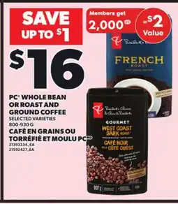 Independent Grocer PC WHOLE BEAN OR ROAST AND GROUND COFFEE, 800-930 G offer