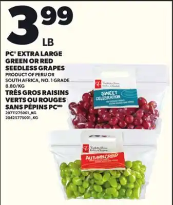 Independent Grocer PC EXTRA LARGE GREEN OR RED SEEDLESS GRAPES | TRÈS GROS RAISINS VERTS OU ROUGES SANS PÉPINS PC offer