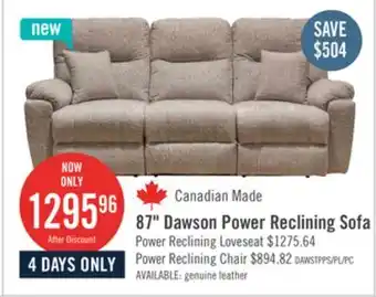 The Brick Canadian Made Dawson 87 Fabric Power Reclining Sofa with USB Port and Accent Pillows - Beige offer