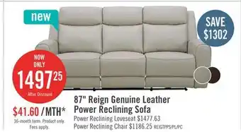 The Brick Reign 87 Top-Grain Genuine Leather Power Reclining Sofa with USB Ports - Deltona Moonshine Taupe offer