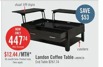 The Brick Landon 48 Modern Lift Top Coffee Table With Storage, Shelf and Casters - Dark Brown offer