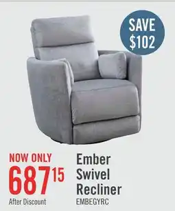 The Brick Ember 36 Fabric Swivel Glider Reclining Chair - Silver Cotton offer